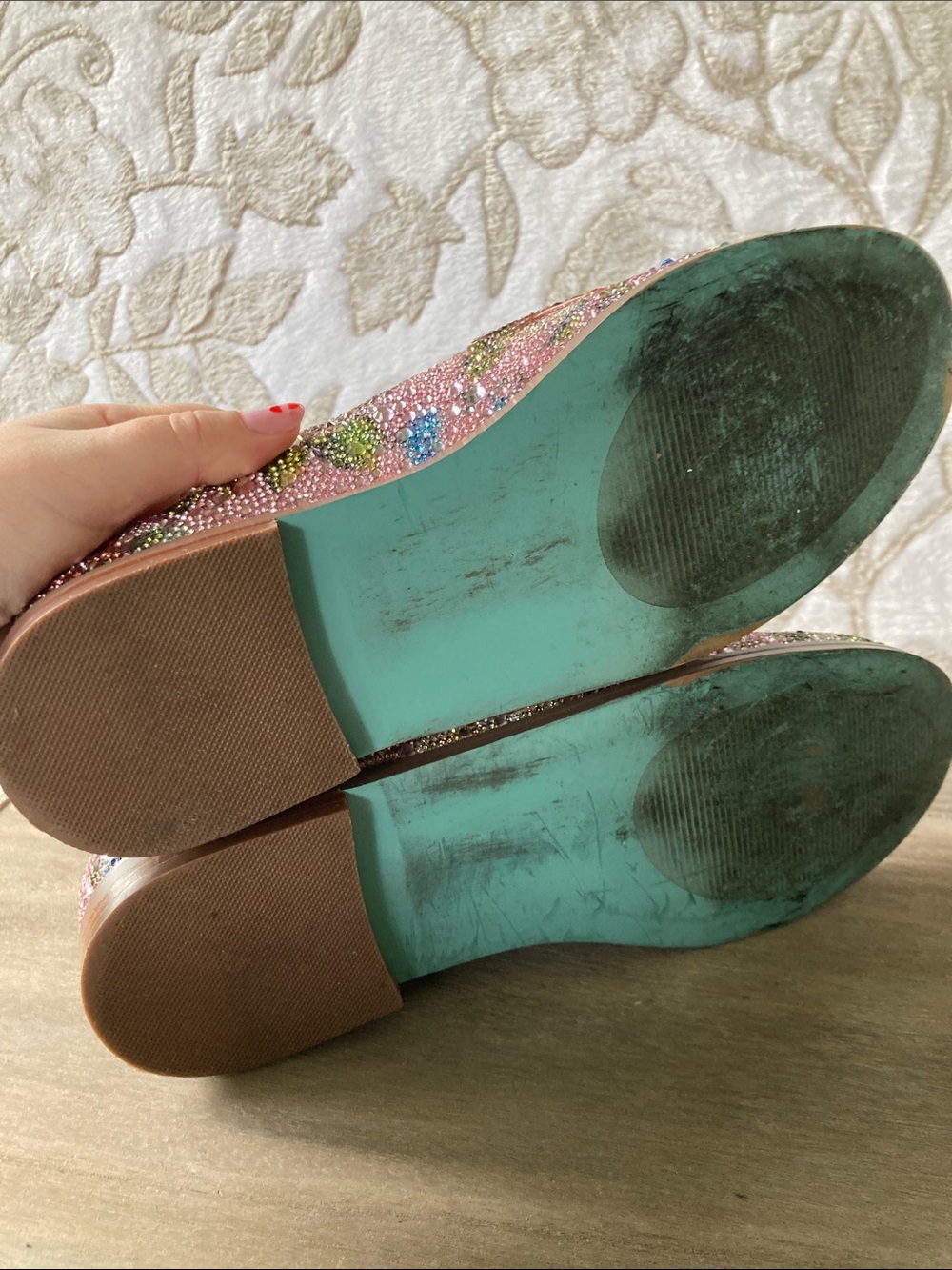 Betsey Johnson Aron Floral Shimmer Rhinestone Embellished Penny Loafers 8.5 - Picture 11 of 14